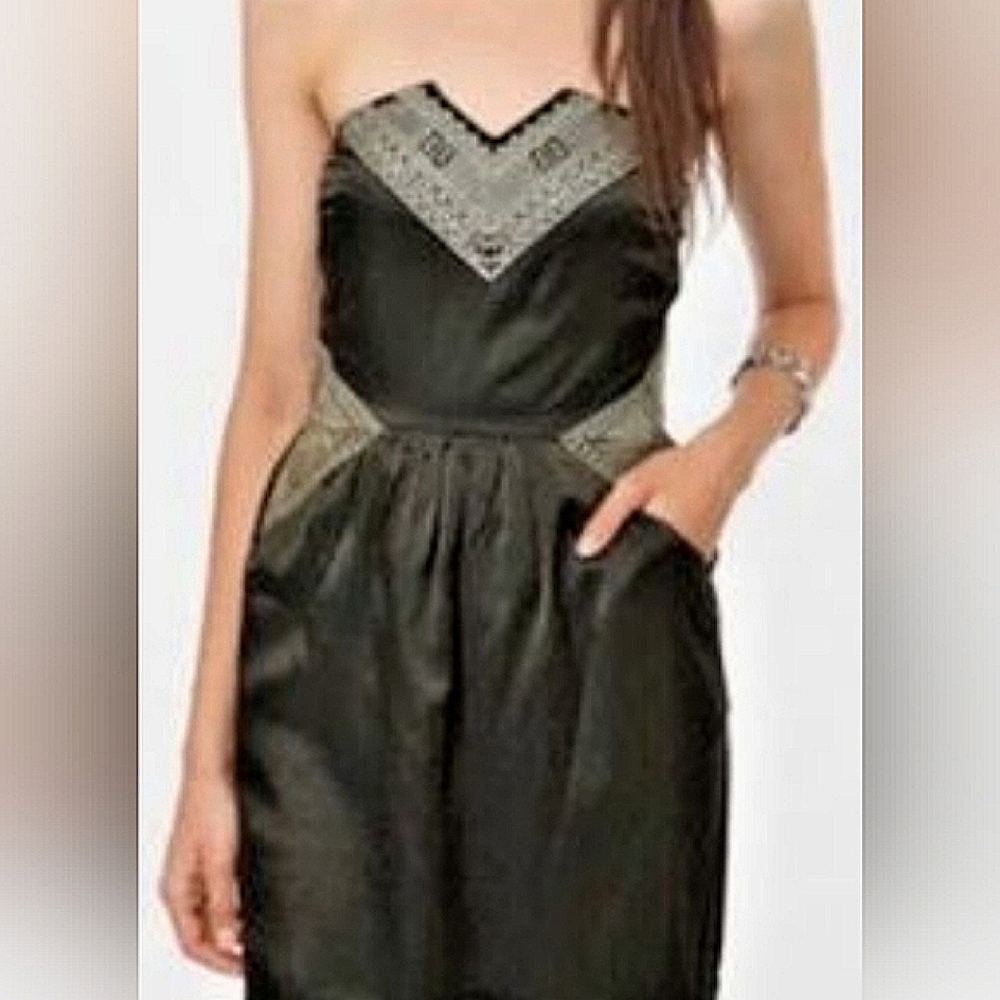 Ecote Strapless Mini Tube Dress with Pockets / Sz S-M / Black, Metallic Gold